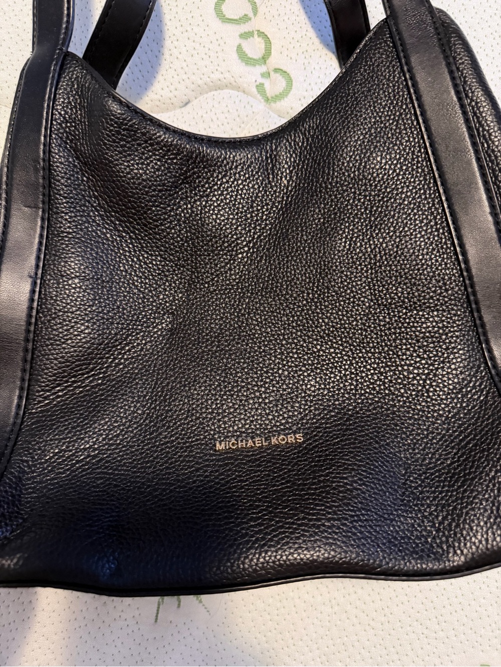 Michael Kors Black Pebbled Leather Shoulder Bag with Gold Logo